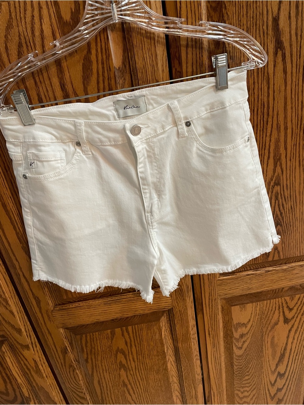 KanCan White High-Rise Frayed Denim Shorts